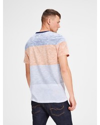 hellblaues horizontal gestreiftes T-Shirt mit einem Rundhalsausschnitt von Jack & Jones