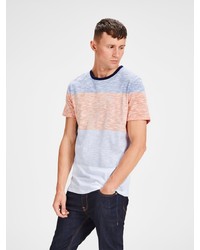 hellblaues horizontal gestreiftes T-Shirt mit einem Rundhalsausschnitt von Jack & Jones