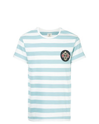hellblaues horizontal gestreiftes T-Shirt mit einem Rundhalsausschnitt von Kent & Curwen