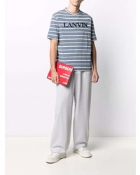 hellblaues horizontal gestreiftes T-Shirt mit einem Rundhalsausschnitt von Lanvin