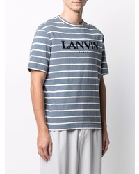 hellblaues horizontal gestreiftes T-Shirt mit einem Rundhalsausschnitt von Lanvin