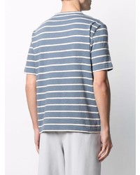 hellblaues horizontal gestreiftes T-Shirt mit einem Rundhalsausschnitt von Lanvin