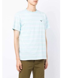 hellblaues horizontal gestreiftes T-Shirt mit einem Rundhalsausschnitt von Barbour