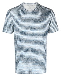 hellblaues horizontal gestreiftes T-Shirt mit einem Rundhalsausschnitt von Majestic Filatures
