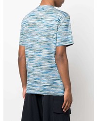 hellblaues horizontal gestreiftes T-Shirt mit einem Rundhalsausschnitt von Missoni