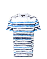 hellblaues horizontal gestreiftes T-Shirt mit einem Rundhalsausschnitt von Michael Kors Collection