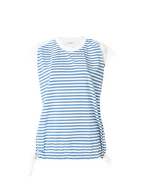 hellblaues horizontal gestreiftes T-Shirt mit einem Rundhalsausschnitt von Moncler