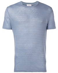 hellblaues horizontal gestreiftes T-Shirt mit einem Rundhalsausschnitt von Officine Generale