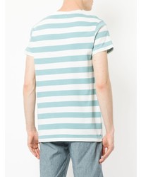 hellblaues horizontal gestreiftes T-Shirt mit einem Rundhalsausschnitt von Kent & Curwen