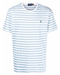 hellblaues horizontal gestreiftes T-Shirt mit einem Rundhalsausschnitt von Polo Ralph Lauren