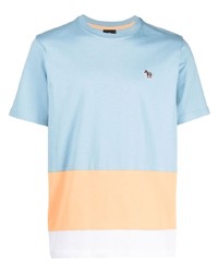 hellblaues horizontal gestreiftes T-Shirt mit einem Rundhalsausschnitt von PS Paul Smith
