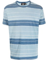 hellblaues horizontal gestreiftes T-Shirt mit einem Rundhalsausschnitt von Ralph Lauren RRL