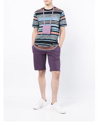 hellblaues horizontal gestreiftes T-Shirt mit einem Rundhalsausschnitt von PS Paul Smith