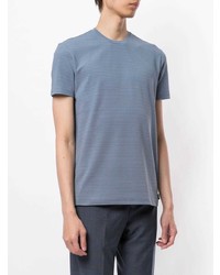 hellblaues horizontal gestreiftes T-Shirt mit einem Rundhalsausschnitt von Emporio Armani