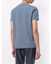 hellblaues horizontal gestreiftes T-Shirt mit einem Rundhalsausschnitt von Emporio Armani