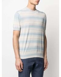 hellblaues horizontal gestreiftes T-Shirt mit einem Rundhalsausschnitt von Z Zegna