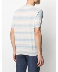 hellblaues horizontal gestreiftes T-Shirt mit einem Rundhalsausschnitt von Z Zegna