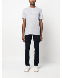 hellblaues horizontal gestreiftes T-Shirt mit einem Rundhalsausschnitt von Brunello Cucinelli