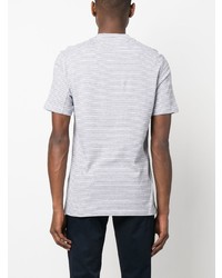 hellblaues horizontal gestreiftes T-Shirt mit einem Rundhalsausschnitt von Brunello Cucinelli