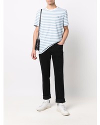 hellblaues horizontal gestreiftes T-Shirt mit einem Rundhalsausschnitt von Polo Ralph Lauren