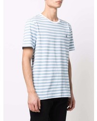 hellblaues horizontal gestreiftes T-Shirt mit einem Rundhalsausschnitt von Polo Ralph Lauren