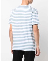 hellblaues horizontal gestreiftes T-Shirt mit einem Rundhalsausschnitt von Polo Ralph Lauren