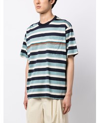 hellblaues horizontal gestreiftes T-Shirt mit einem Rundhalsausschnitt von Paul Smith