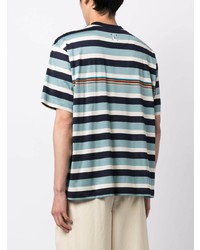 hellblaues horizontal gestreiftes T-Shirt mit einem Rundhalsausschnitt von Paul Smith