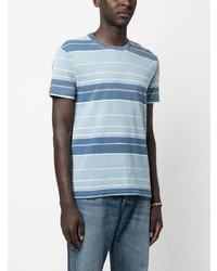 hellblaues horizontal gestreiftes T-Shirt mit einem Rundhalsausschnitt von Ralph Lauren RRL