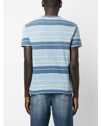 hellblaues horizontal gestreiftes T-Shirt mit einem Rundhalsausschnitt von Ralph Lauren RRL