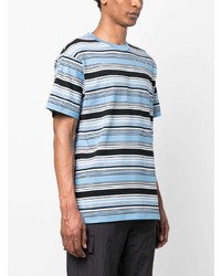 hellblaues horizontal gestreiftes T-Shirt mit einem Rundhalsausschnitt von Carhartt WIP