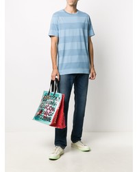 hellblaues horizontal gestreiftes T-Shirt mit einem Rundhalsausschnitt von PS Paul Smith