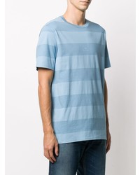 hellblaues horizontal gestreiftes T-Shirt mit einem Rundhalsausschnitt von PS Paul Smith