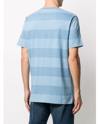 hellblaues horizontal gestreiftes T-Shirt mit einem Rundhalsausschnitt von PS Paul Smith