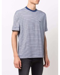 hellblaues horizontal gestreiftes T-Shirt mit einem Rundhalsausschnitt von Emporio Armani