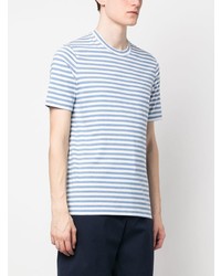 hellblaues horizontal gestreiftes T-Shirt mit einem Rundhalsausschnitt von Brunello Cucinelli
