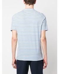 hellblaues horizontal gestreiftes T-Shirt mit einem Rundhalsausschnitt von Brunello Cucinelli