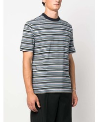 hellblaues horizontal gestreiftes T-Shirt mit einem Rundhalsausschnitt von PS Paul Smith