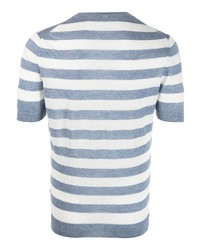 hellblaues horizontal gestreiftes T-Shirt mit einem Rundhalsausschnitt von Barba