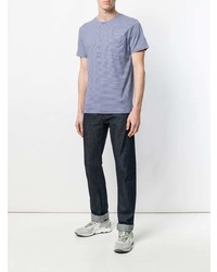 hellblaues horizontal gestreiftes T-Shirt mit einem Rundhalsausschnitt von A.P.C.