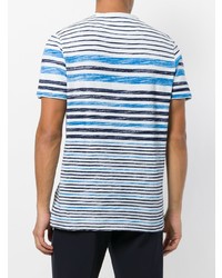 hellblaues horizontal gestreiftes T-Shirt mit einem Rundhalsausschnitt von Michael Kors Collection