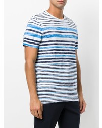 hellblaues horizontal gestreiftes T-Shirt mit einem Rundhalsausschnitt von Michael Kors Collection