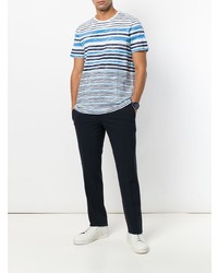 hellblaues horizontal gestreiftes T-Shirt mit einem Rundhalsausschnitt von Michael Kors Collection