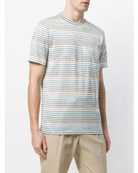 hellblaues horizontal gestreiftes T-Shirt mit einem Rundhalsausschnitt von Lanvin