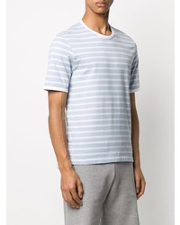 hellblaues horizontal gestreiftes T-Shirt mit einem Rundhalsausschnitt von Thom Browne