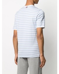 hellblaues horizontal gestreiftes T-Shirt mit einem Rundhalsausschnitt von Thom Browne