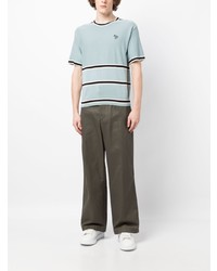 hellblaues horizontal gestreiftes T-Shirt mit einem Rundhalsausschnitt von Paul Smith