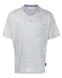 hellblaues horizontal gestreiftes T-Shirt mit einem Rundhalsausschnitt von Zegna
