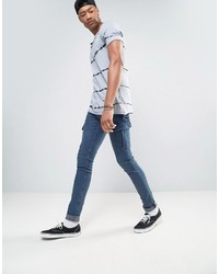 hellblaues horizontal gestreiftes T-shirt von Asos