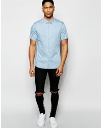 hellblaues Jeans Kurzarmhemd von Asos